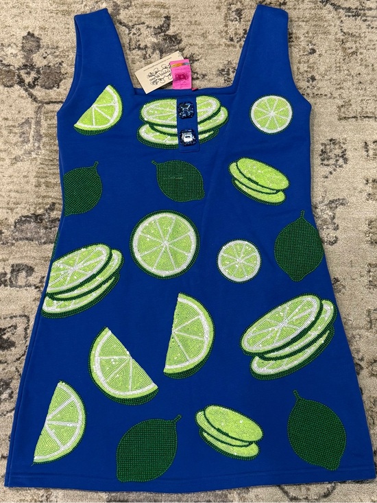QUEEN OF SPARKLES Dresses & Skirts - QUEEN OF SPARKLES Cobalt Blue Mini Dress with Lime Green Appliqués